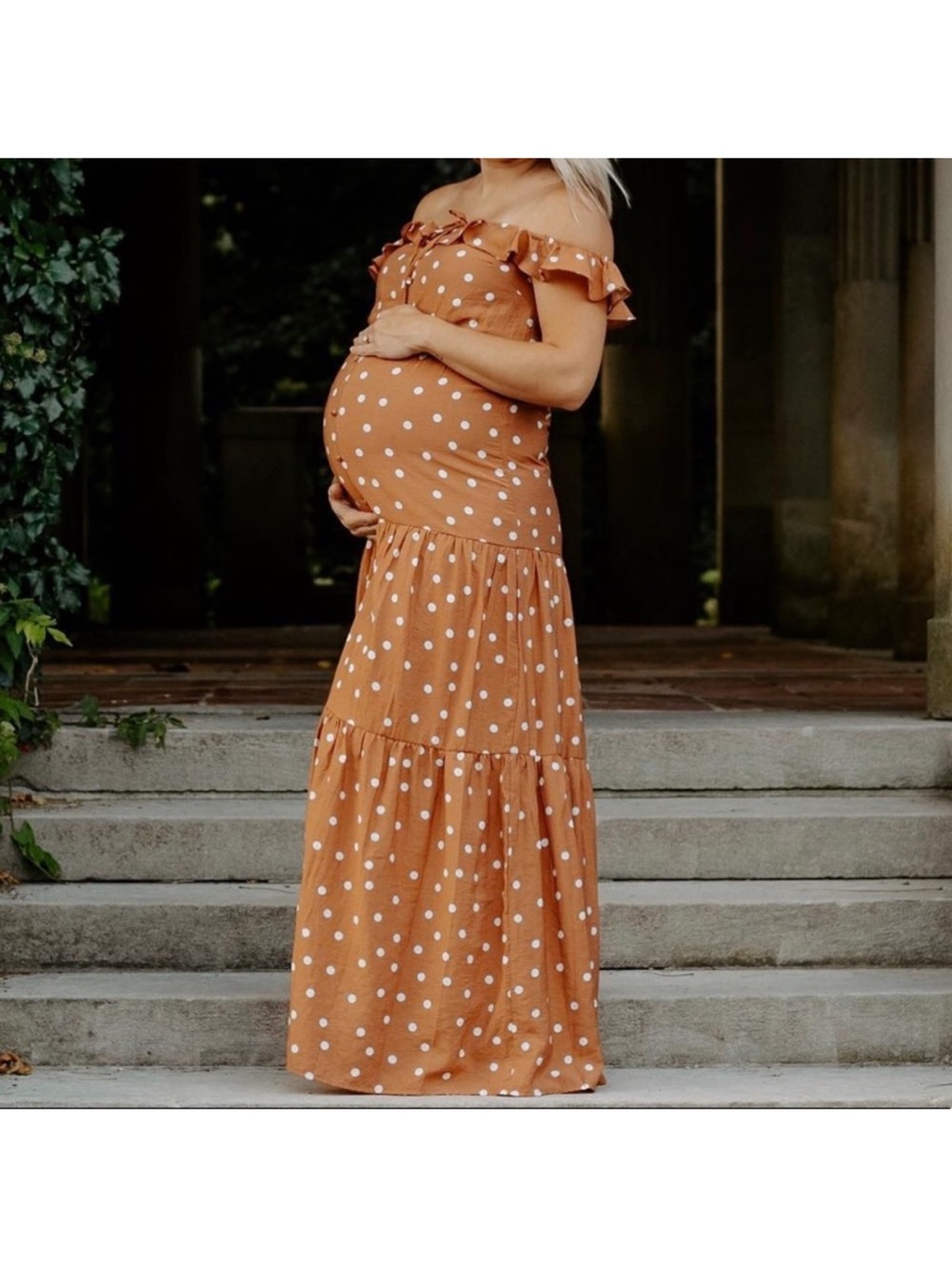 Pinkblush Rust Polka Dot Off-Shoulder Maternity Maxi Dress